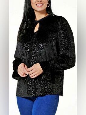 NWT DG2 by Diane Gilman Velvet Burnout Puff Sleeve Blouse Size Small